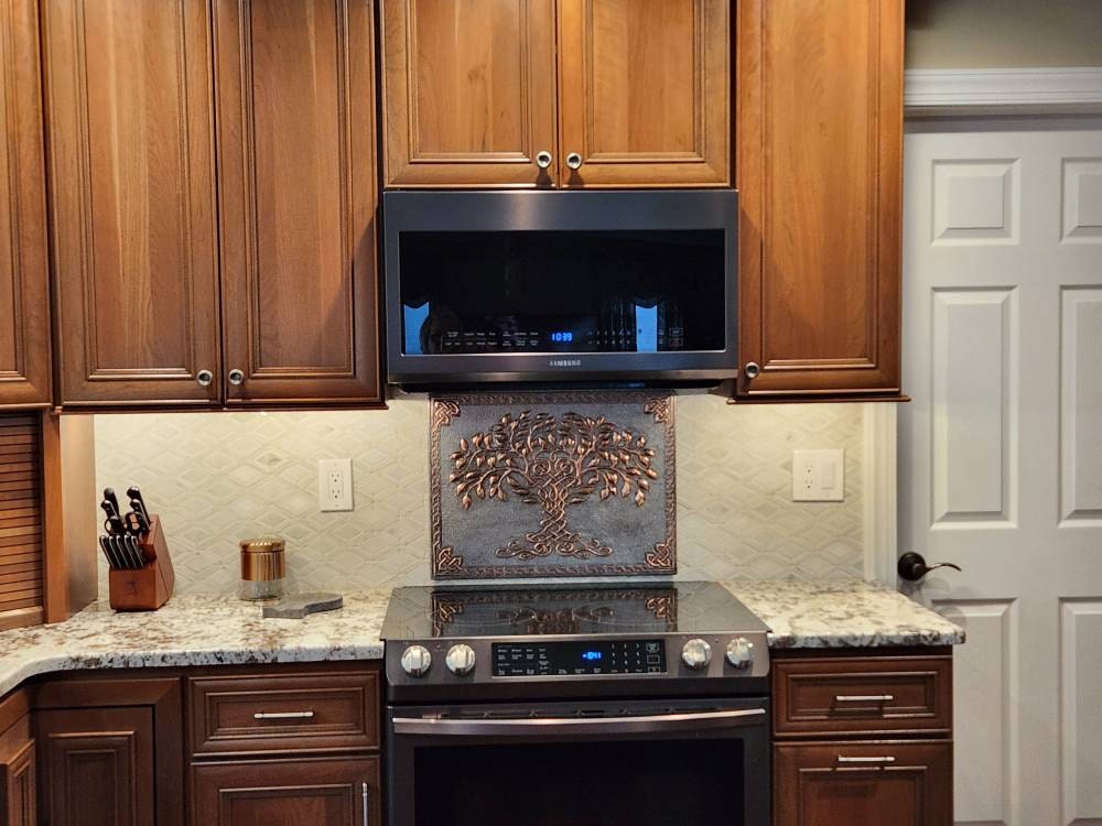 Gray & Copper Tree of Life Backsplash | Two-Tone Handmade Copper Kitchen Wall Art - Natuross