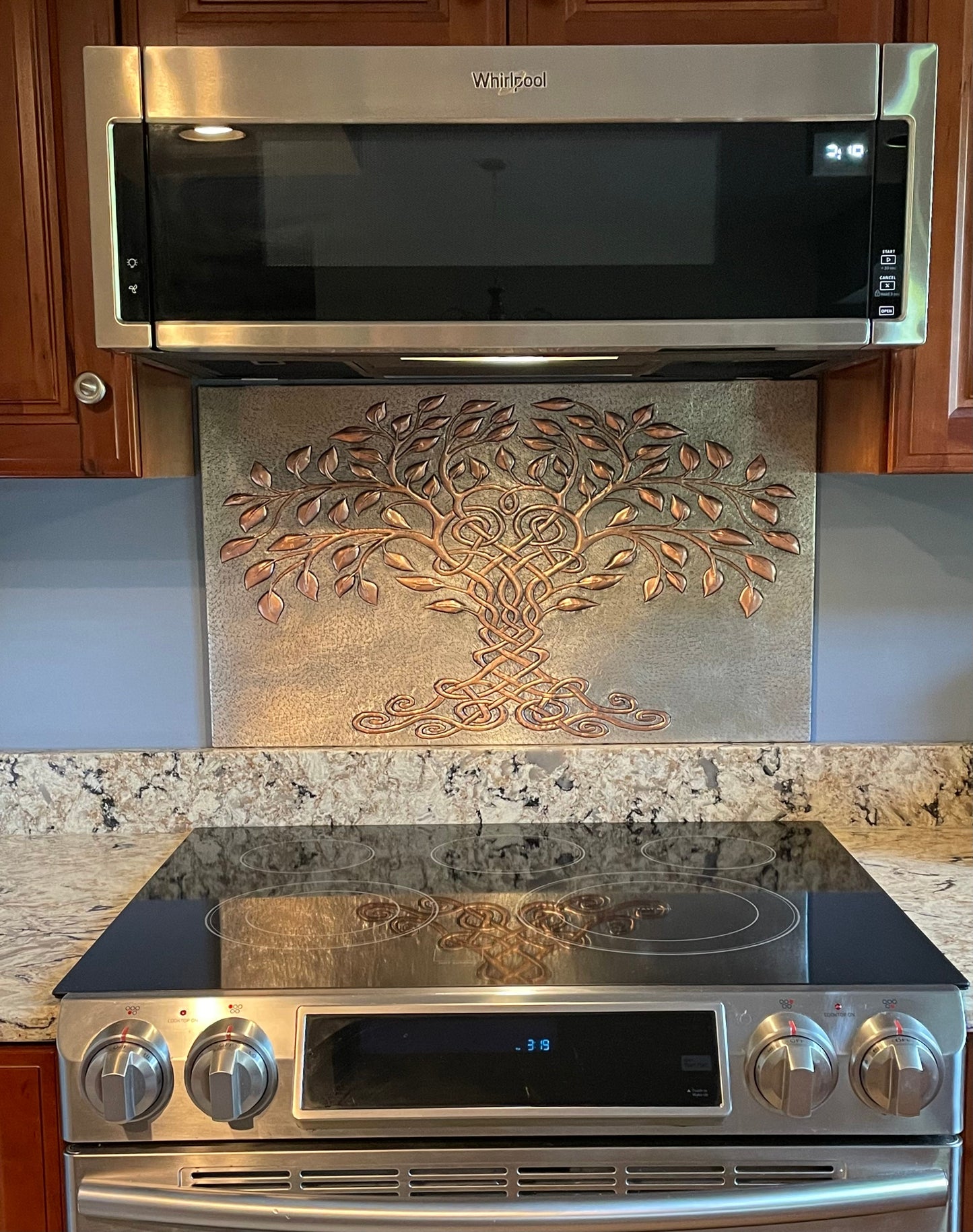 Celtic Tree of Life Copper Backsplash – Gray & Copper Patina | Custom Handmade Kitchen Wall Tile - Natuross