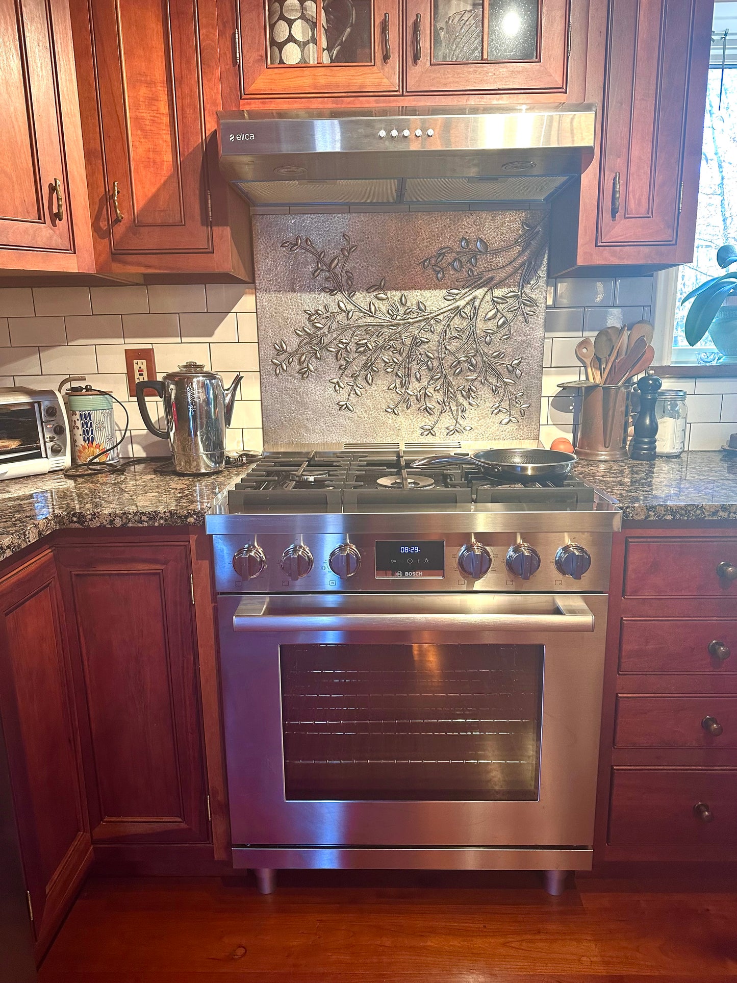 Gray Tree Branches Copper Backsplash | Modern Farmhouse Handmade Copper Kitchen Backsplash Panel