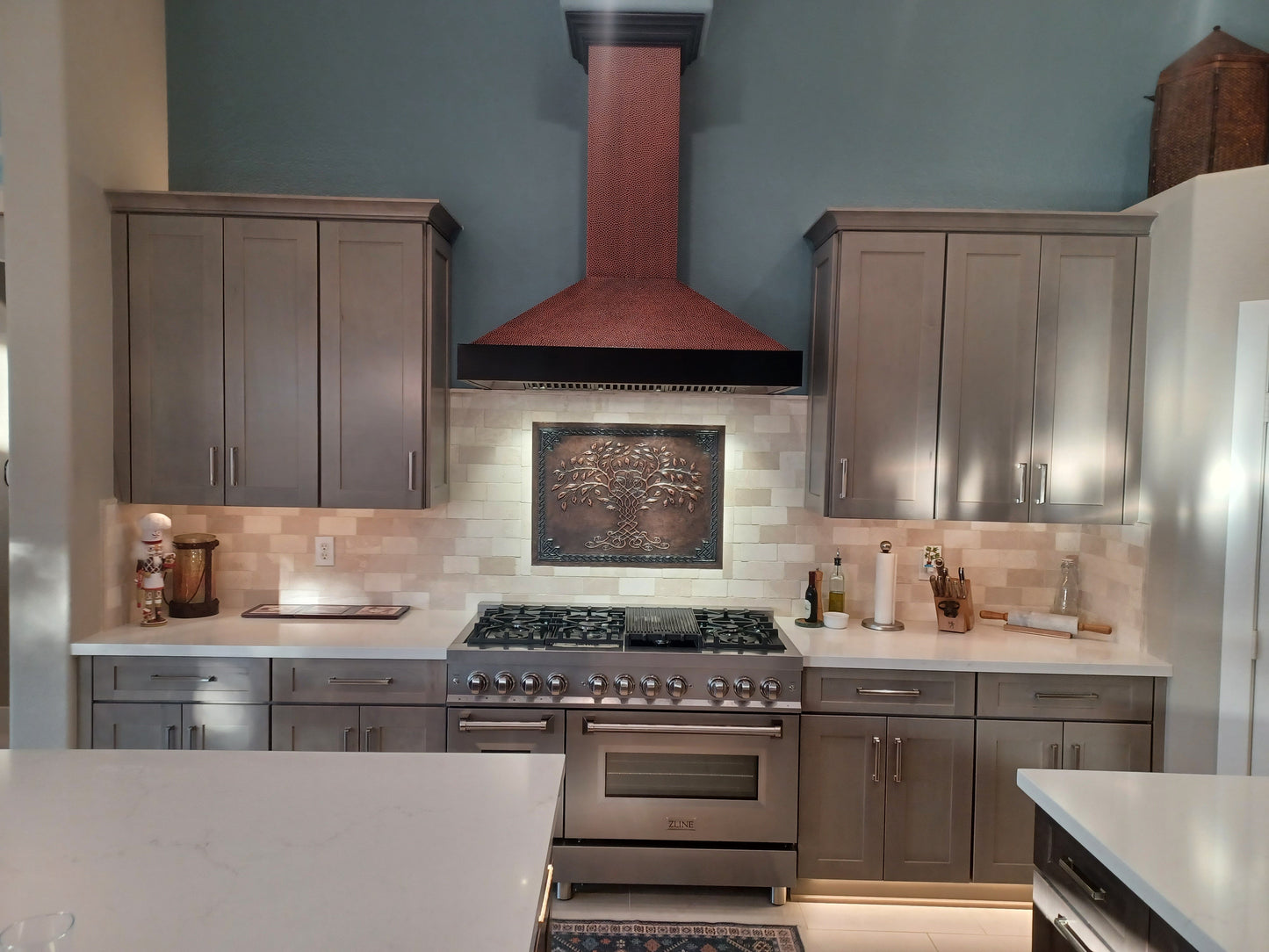 Brown Tree of Life Copper Backsplash | Rustic Handmade Farmhouse Copper Kitchen Wall Art - Natuross