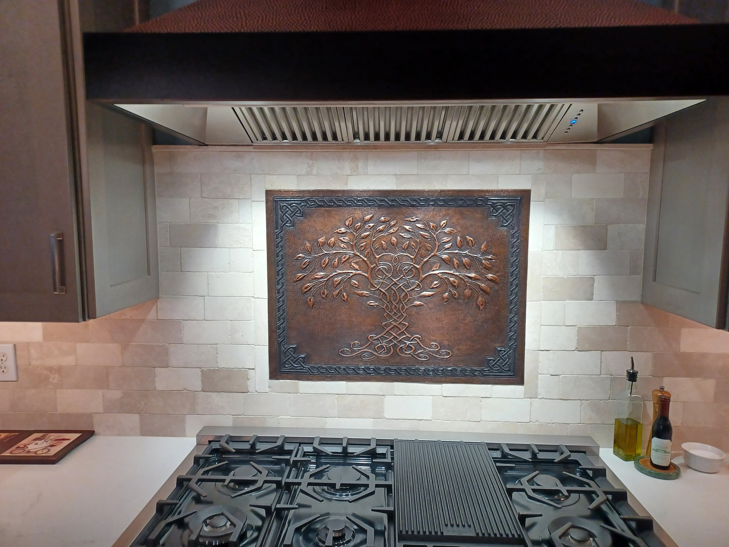 Brown Tree of Life Copper Backsplash | Rustic Handmade Farmhouse Copper Kitchen Wall Art - Natuross