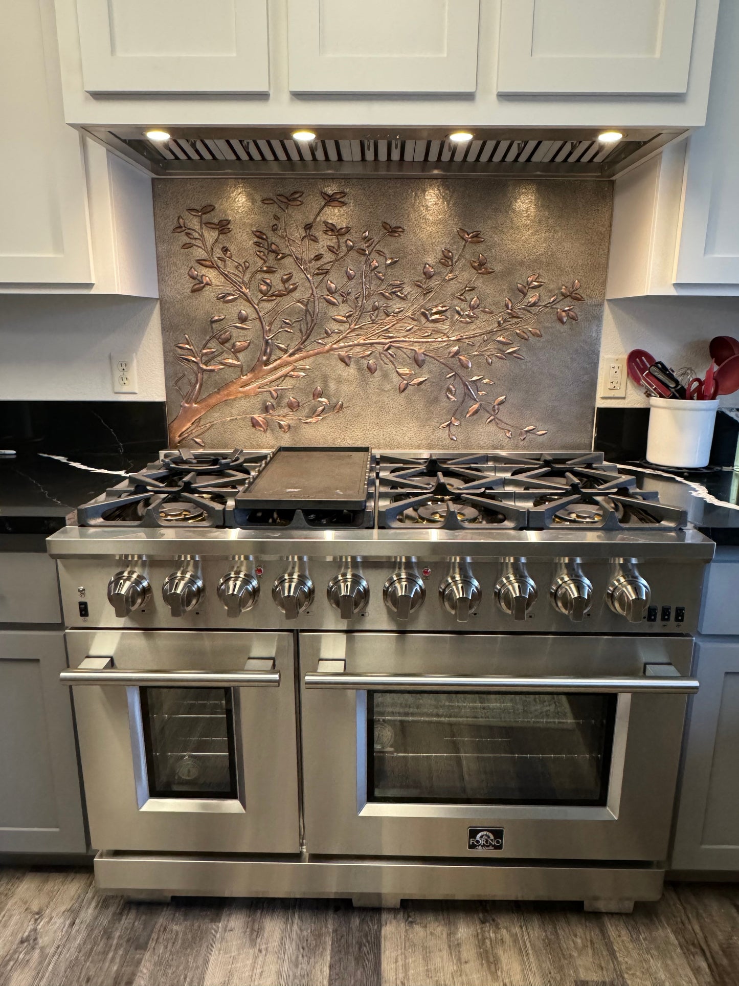 Gray Copper Tree Branches Backsplash | Handmade Copper Kitchen Backsplash Tile