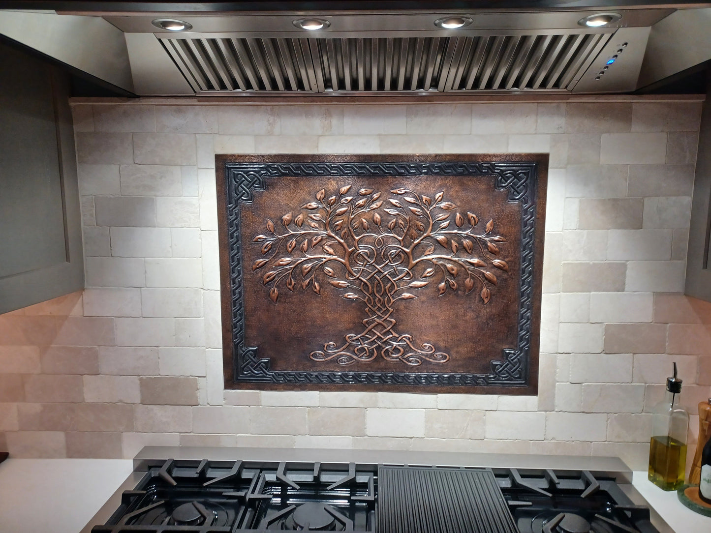 Brown Tree of Life Copper Backsplash | Rustic Handmade Farmhouse Copper Kitchen Wall Art - Natuross