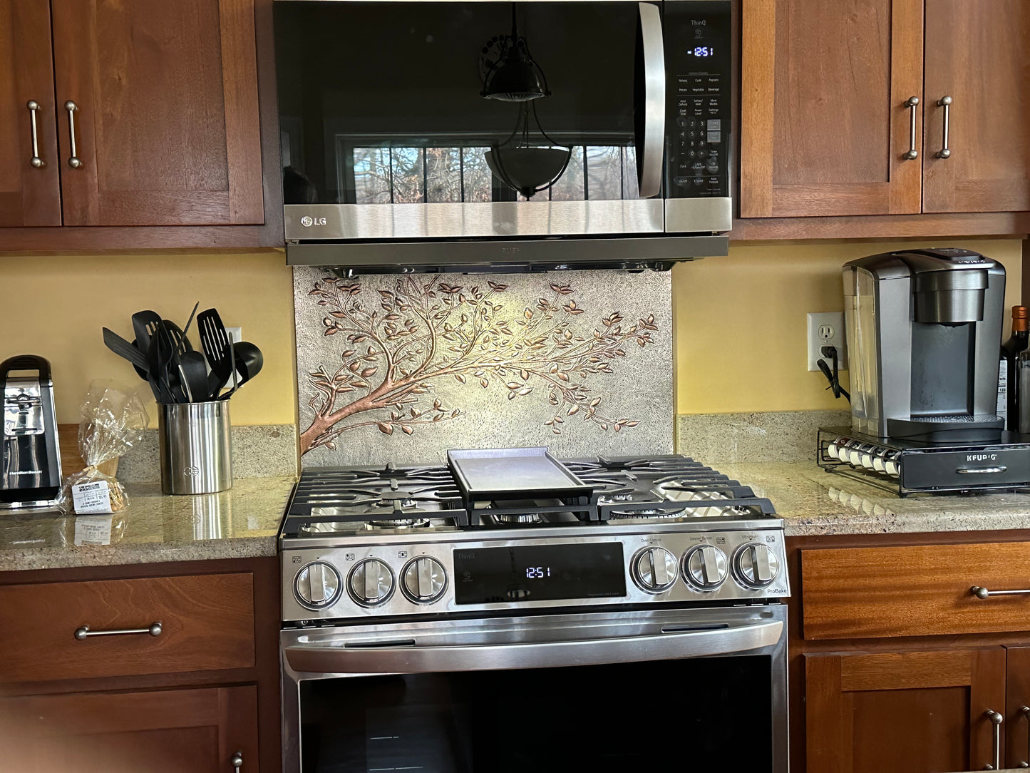 Gray Copper Tree Branches Backsplash | Handmade Copper Kitchen Backsplash Tile