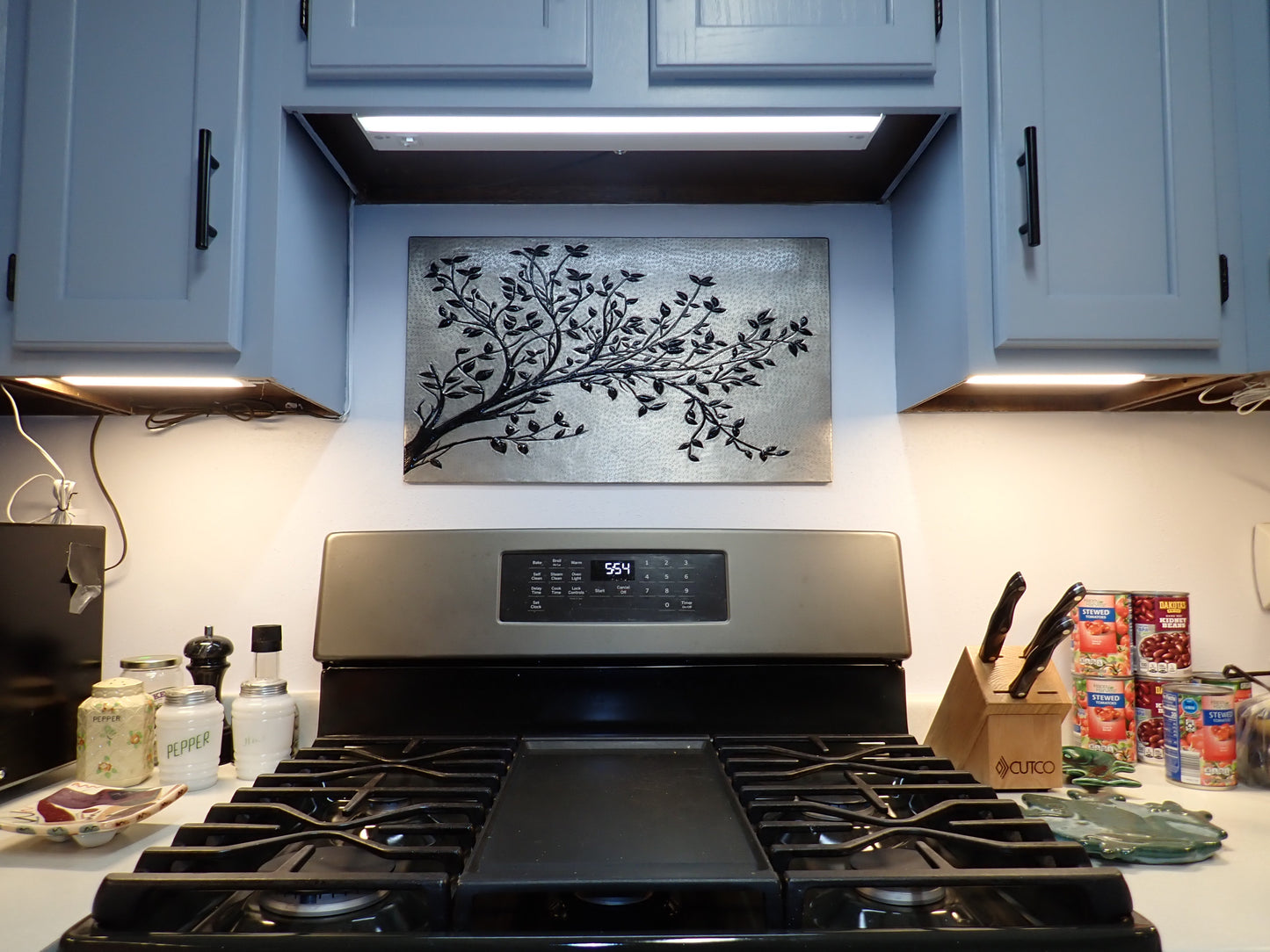 Gray & Black Copper Tree Branches Backsplash | Modern Copper Kitchen Backsplash Panel - Natuross