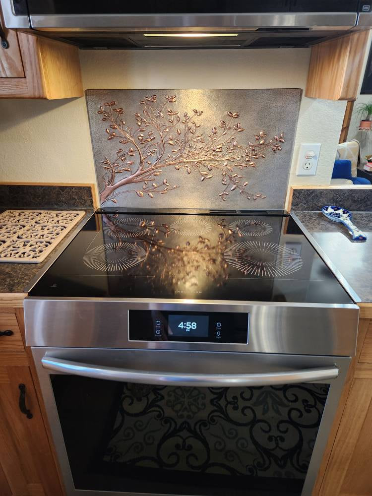 Gray Copper Tree Branches Backsplash | Handmade Copper Kitchen Backsplash Tile