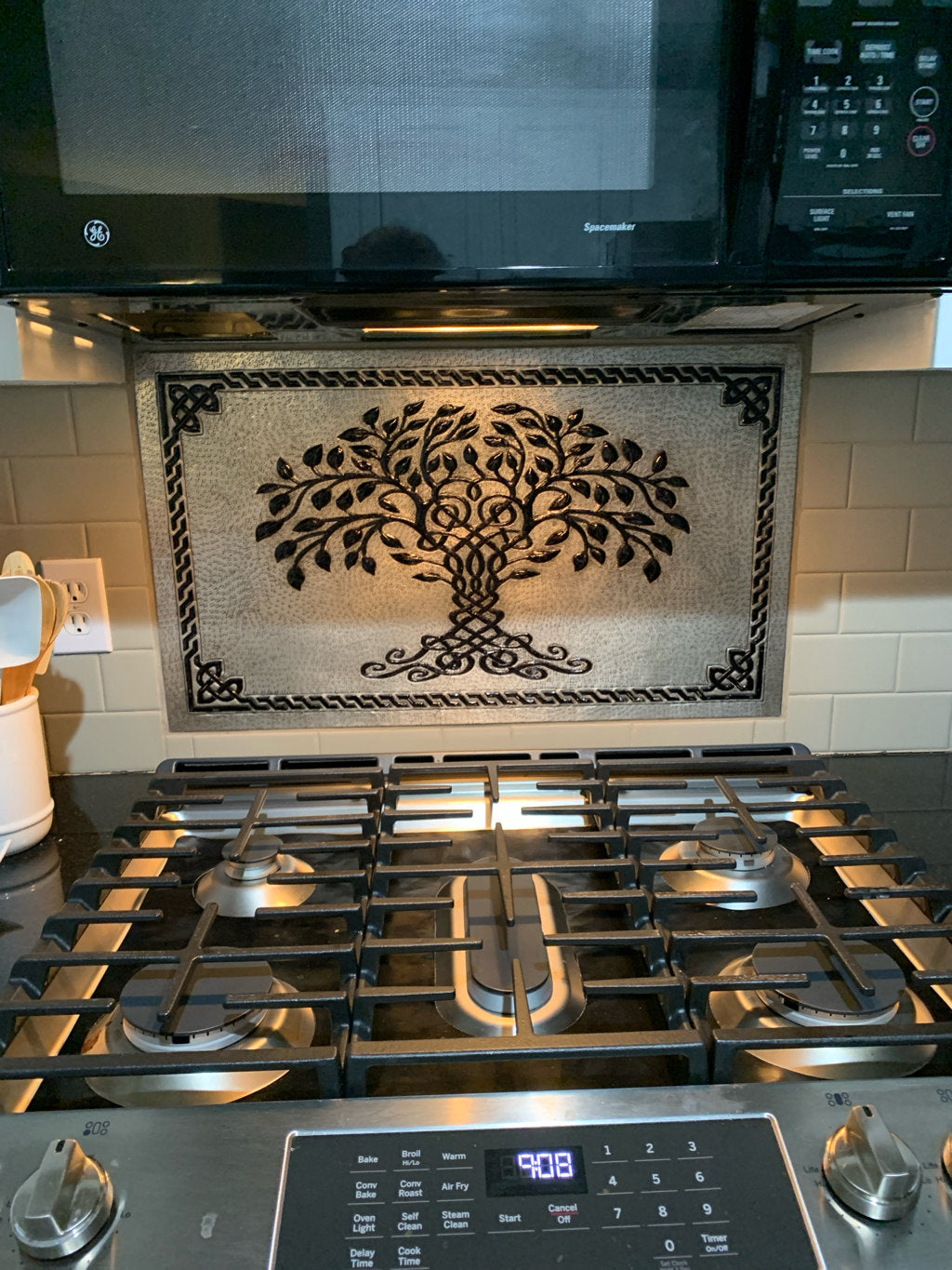 Gray & Black Tree of Life Backsplash | Bold Handmade Copper Kitchen Backsplash Panel - Natuross