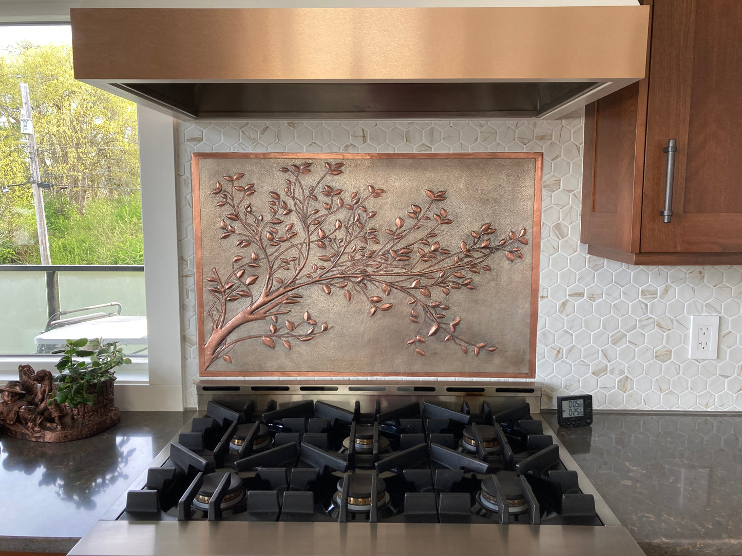 Gray Copper Tree Branches Backsplash | Handmade Copper Kitchen Backsplash Tile