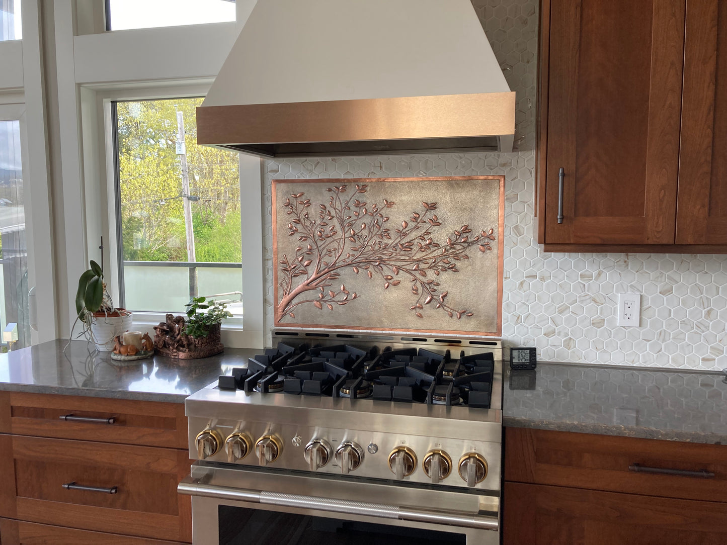 Gray Copper Tree Branches Backsplash | Handmade Copper Kitchen Backsplash Tile