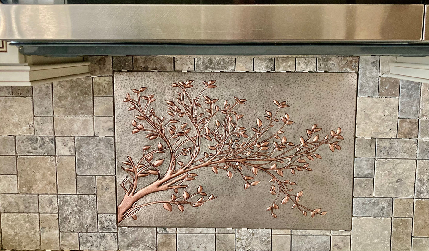 Gray Copper Tree Branches Backsplash | Handmade Copper Kitchen Backsplash Tile