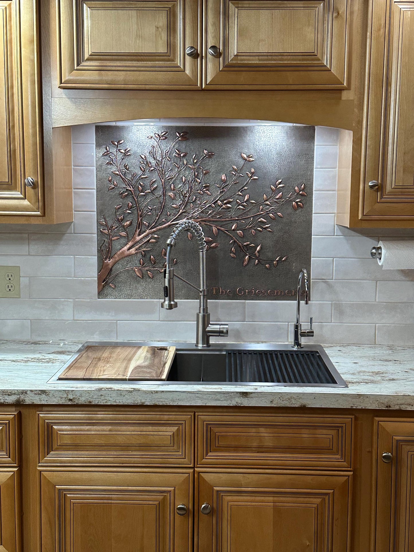 Gray Copper Tree Branches Backsplash | Handmade Copper Kitchen Backsplash Tile
