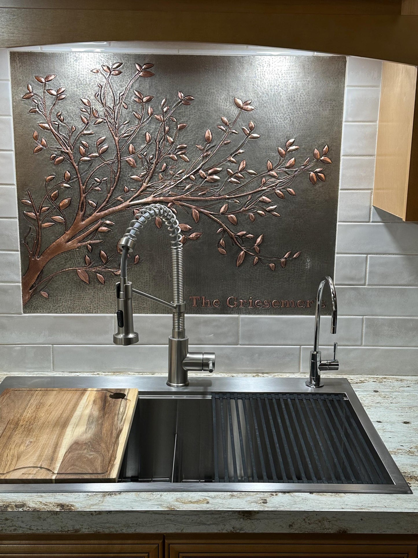 Gray Copper Tree Branches Backsplash | Handmade Copper Kitchen Backsplash Tile