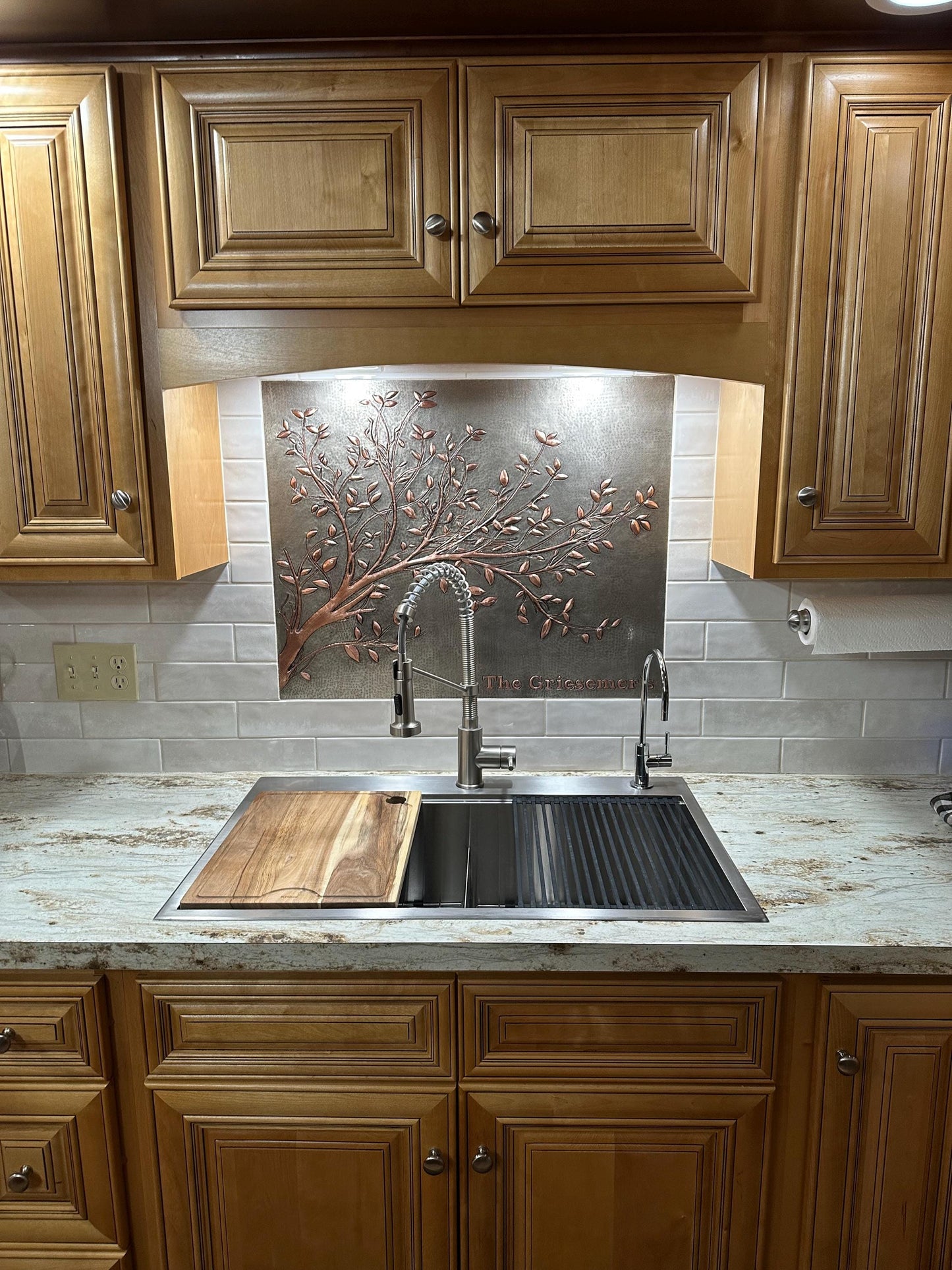 Gray Copper Tree Branches Backsplash | Handmade Copper Kitchen Backsplash Tile