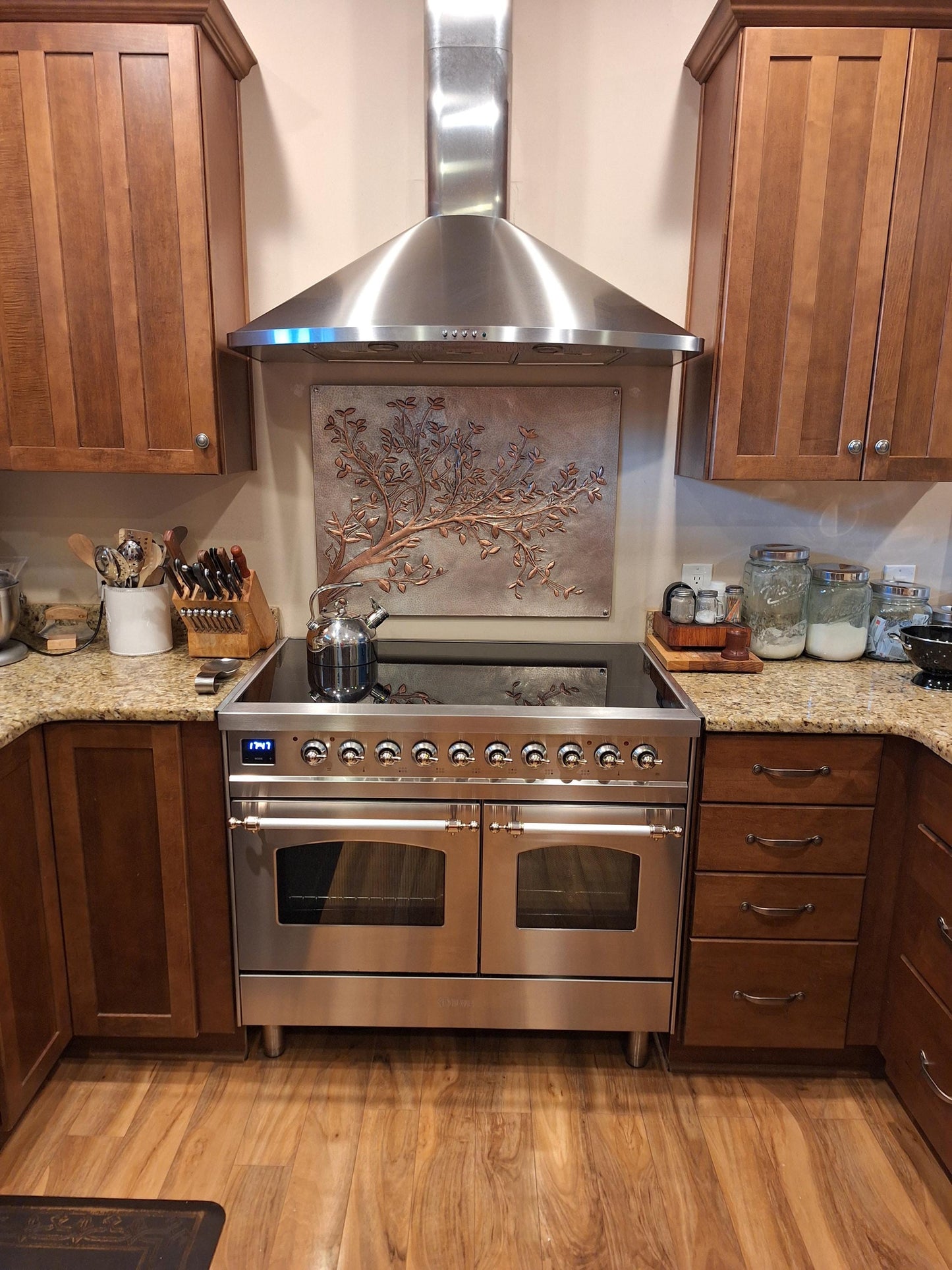 Gray Copper Tree Branches Backsplash | Handmade Copper Kitchen Backsplash Tile