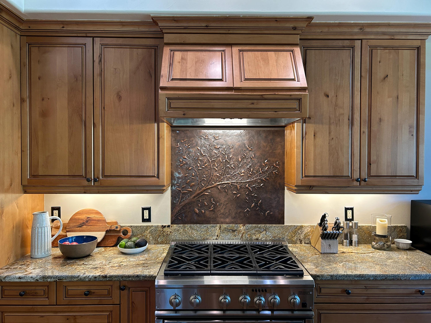 Rustic Brown Copper Tree Branches Backsplash | Handmade Farmhouse Kitchen Wall Art - Natuross