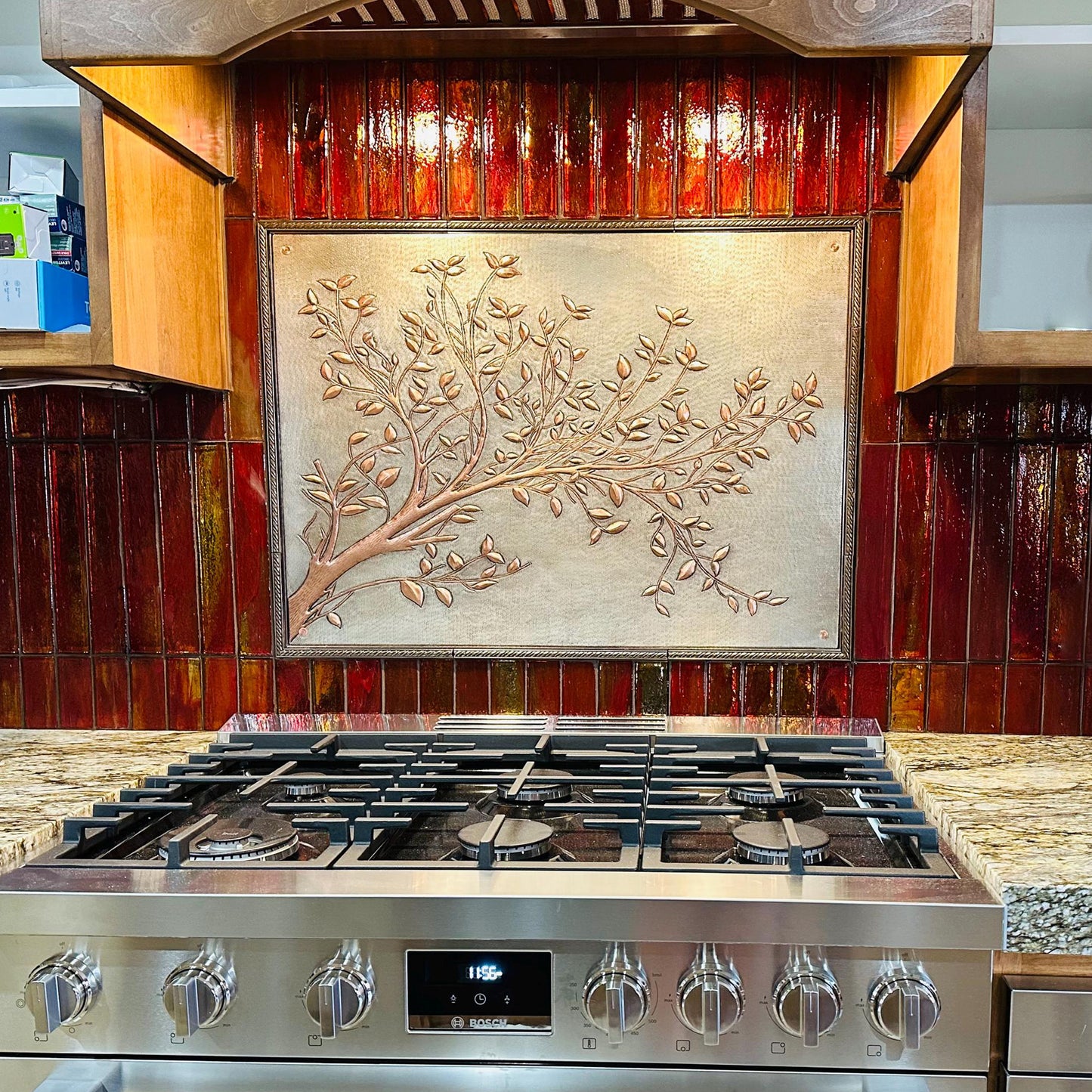 Gray Copper Tree Branches Backsplash | Handmade Copper Kitchen Backsplash Tile