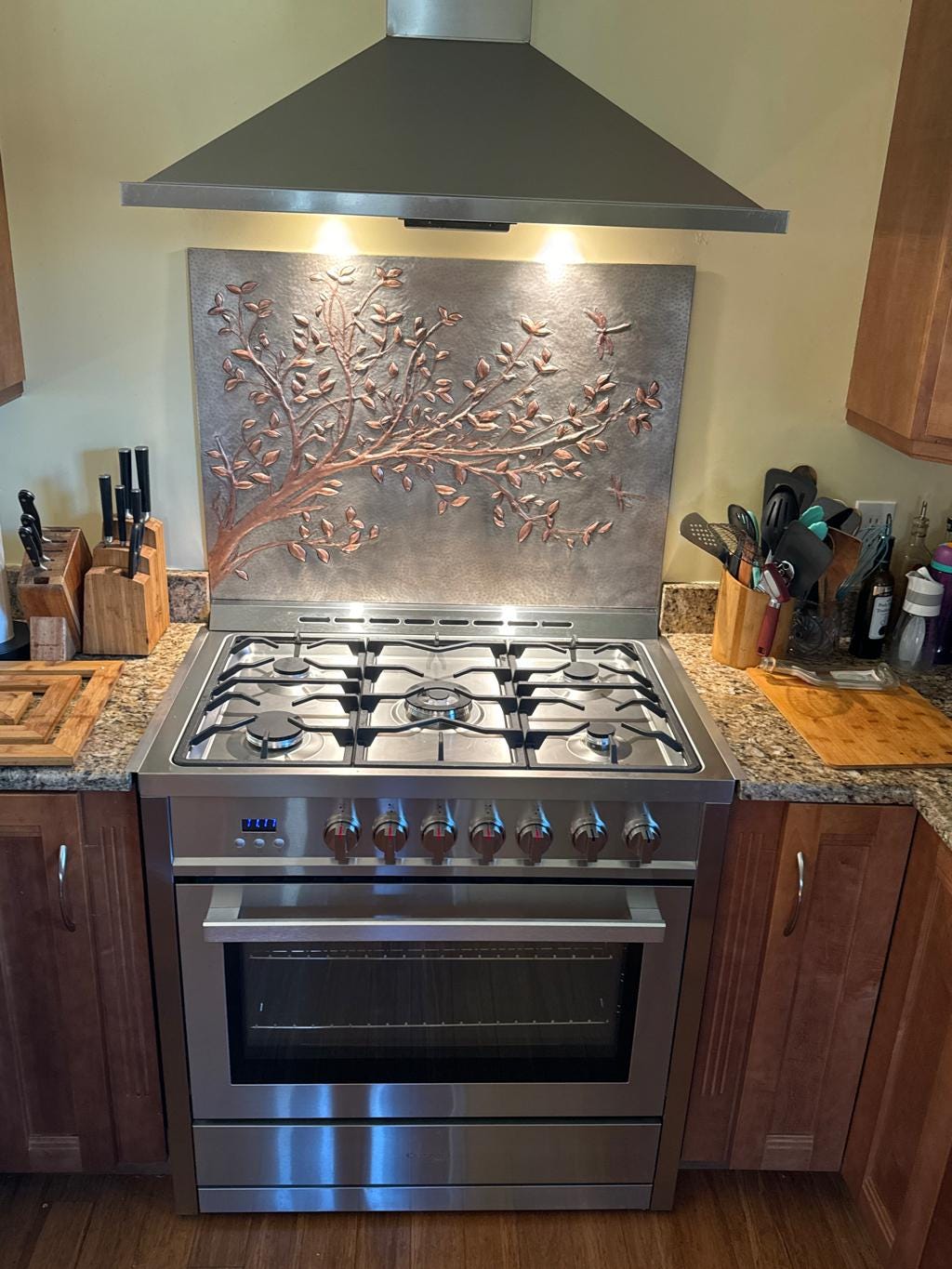 Gray Copper Tree Branches Backsplash | Handmade Copper Kitchen Backsplash Tile