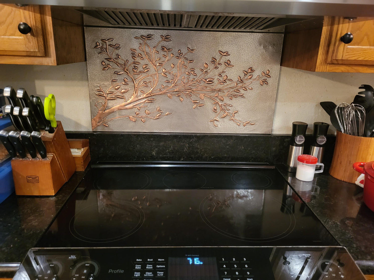 Gray Copper Tree Branches Backsplash | Handmade Copper Kitchen Backsplash Tile