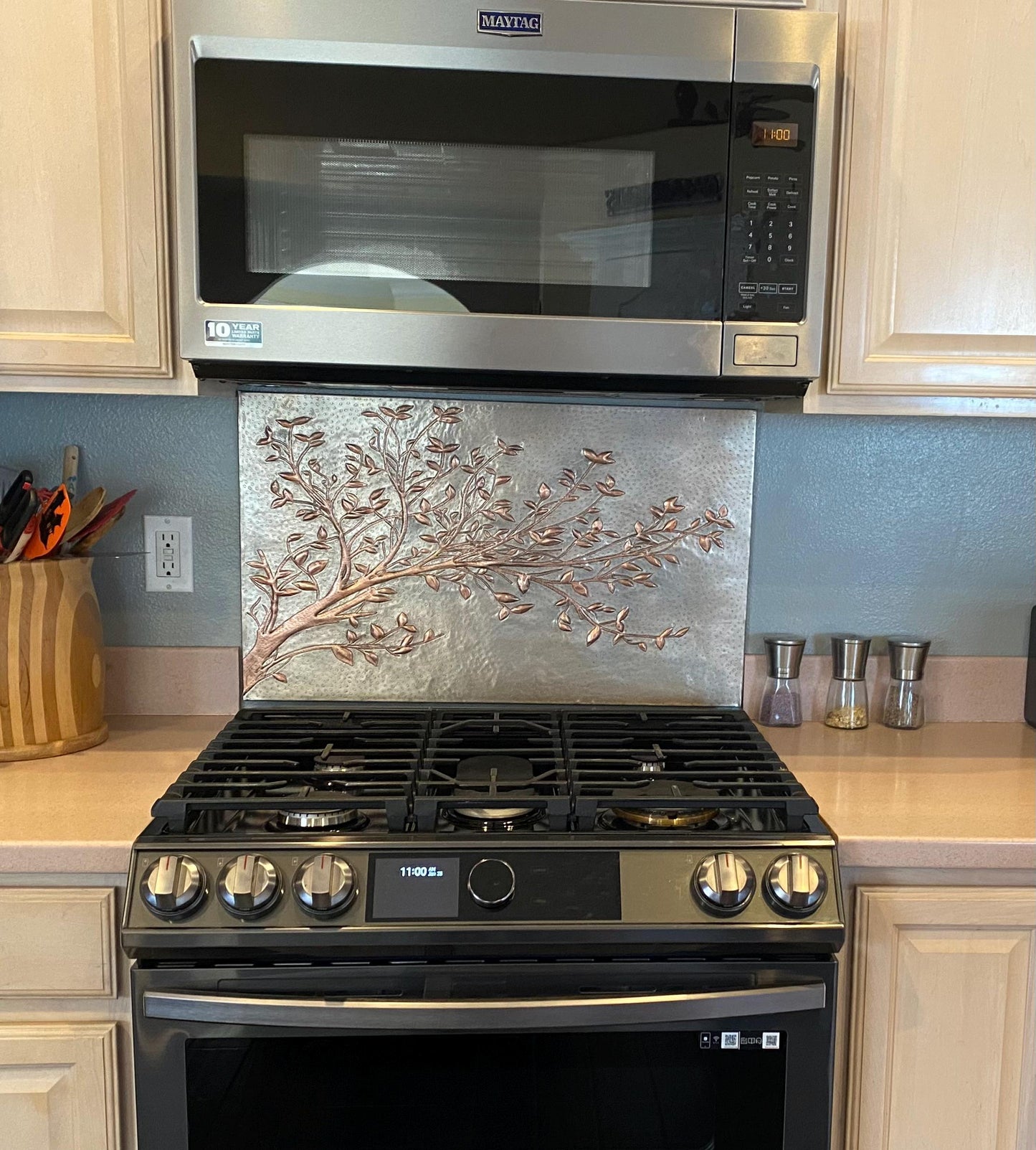 Gray Copper Tree Branches Backsplash | Handmade Copper Kitchen Backsplash Tile