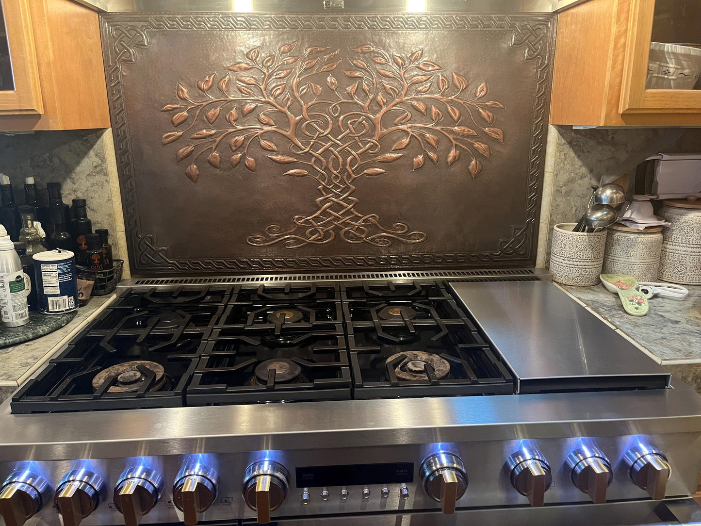Brown Tree of Life Copper Backsplash | Rustic Handmade Farmhouse Copper Kitchen Wall Art - Natuross