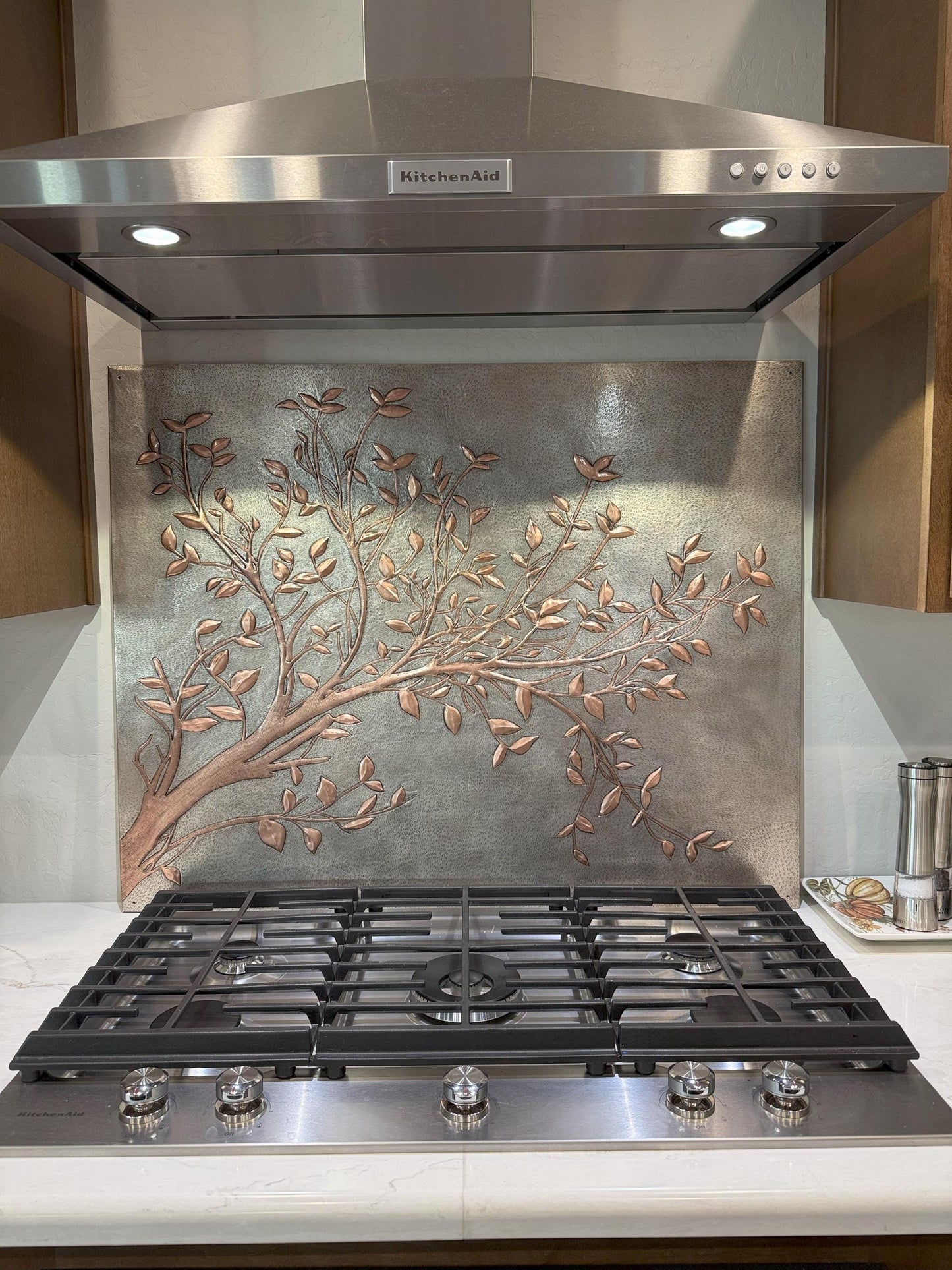 Gray Copper Tree Branches Backsplash | Handmade Copper Kitchen Backsplash Tile