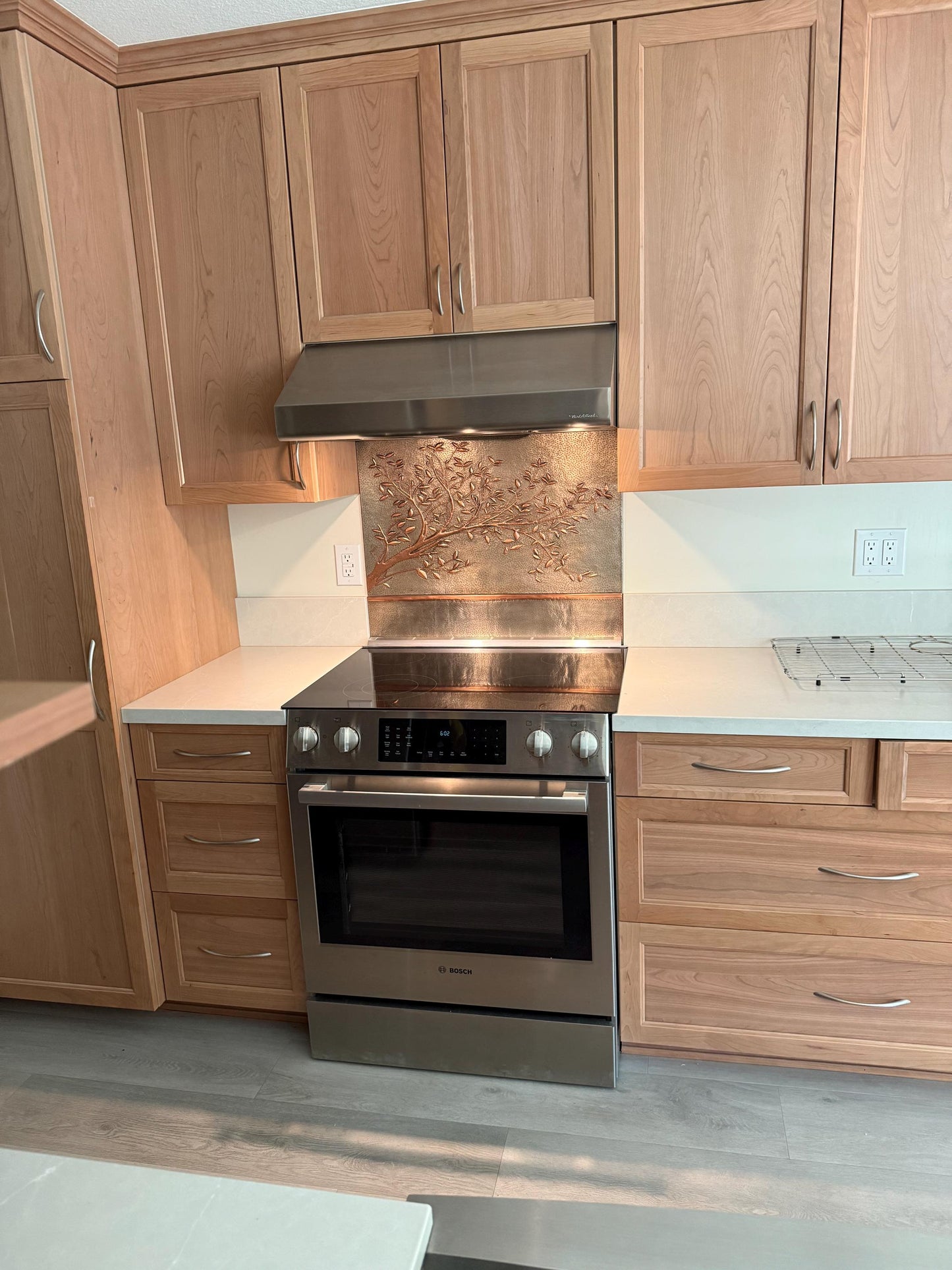 Gray Copper Tree Branches Backsplash | Handmade Copper Kitchen Backsplash Tile
