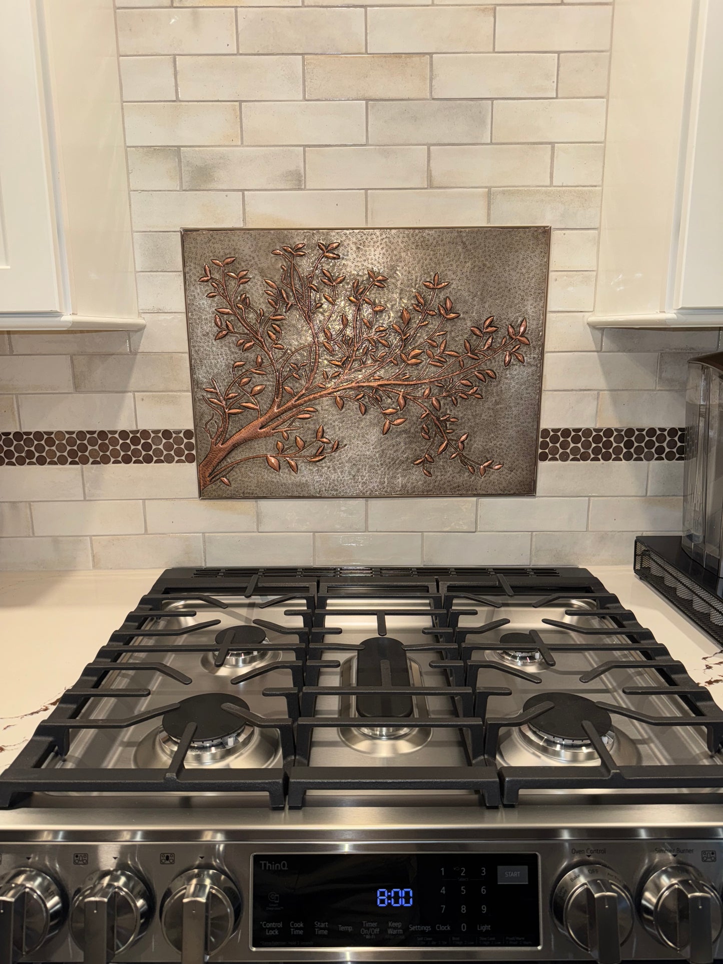 Gray Copper Tree Branches Backsplash | Handmade Copper Kitchen Backsplash Tile