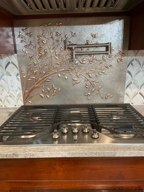 Gray Copper Tree Branches Backsplash | Handmade Copper Kitchen Backsplash Tile