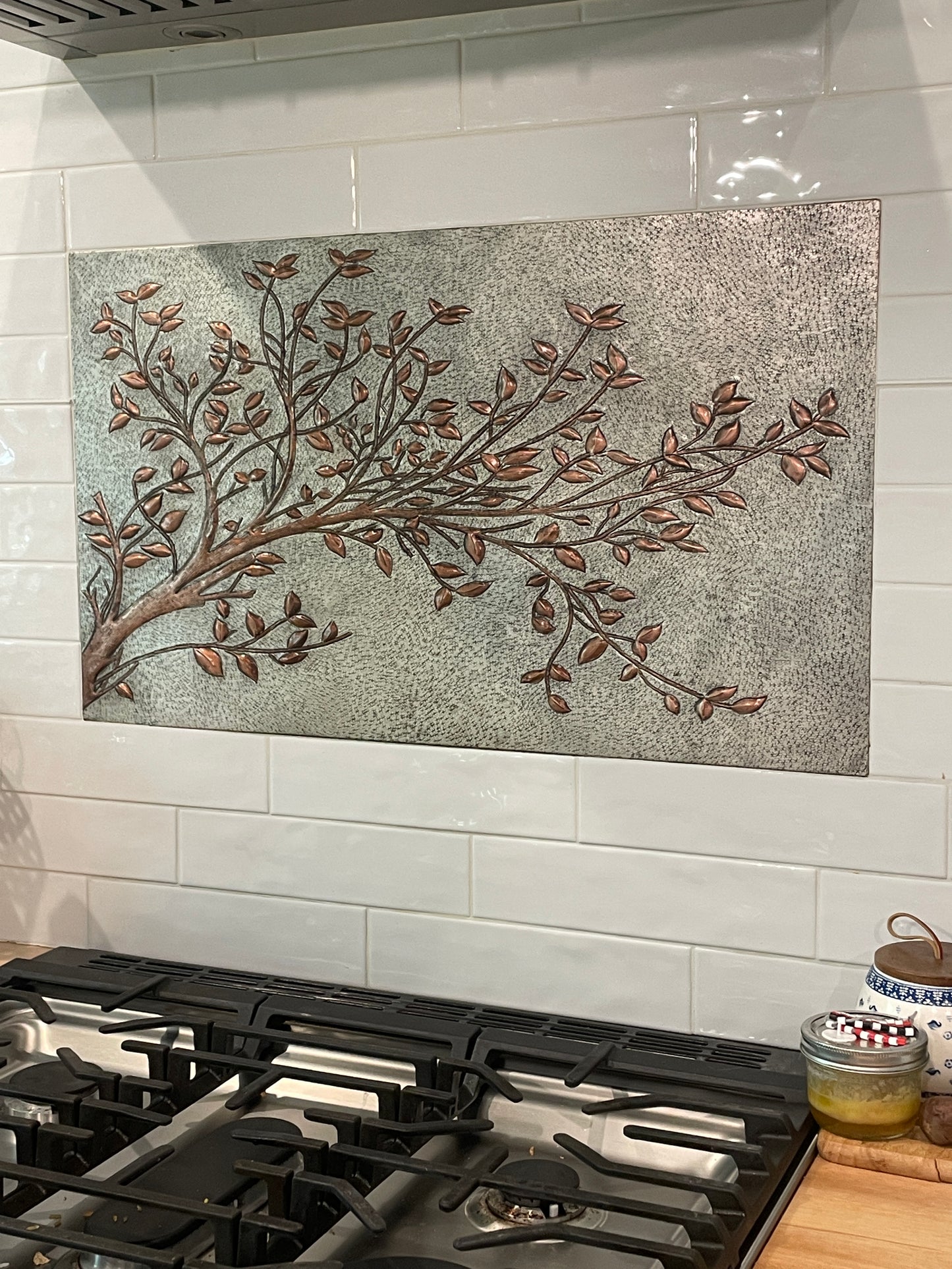 Gray Copper Tree Branches Backsplash | Handmade Copper Kitchen Backsplash Tile