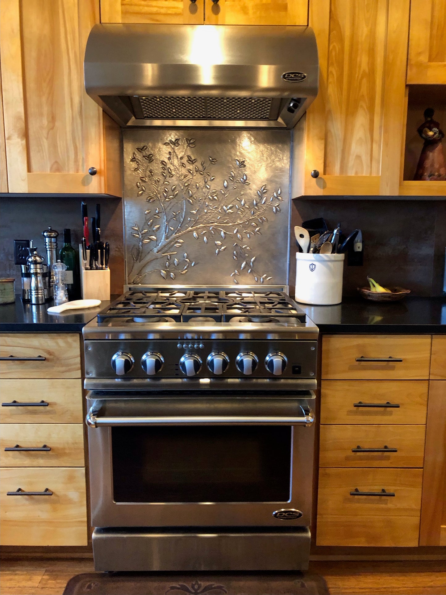 Gray Tree Branches Copper Backsplash | Modern Farmhouse Handmade Copper Kitchen Backsplash Panel