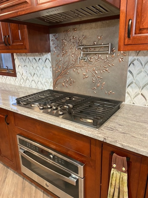 Gray Copper Tree Branches Backsplash | Handmade Copper Kitchen Backsplash Tile