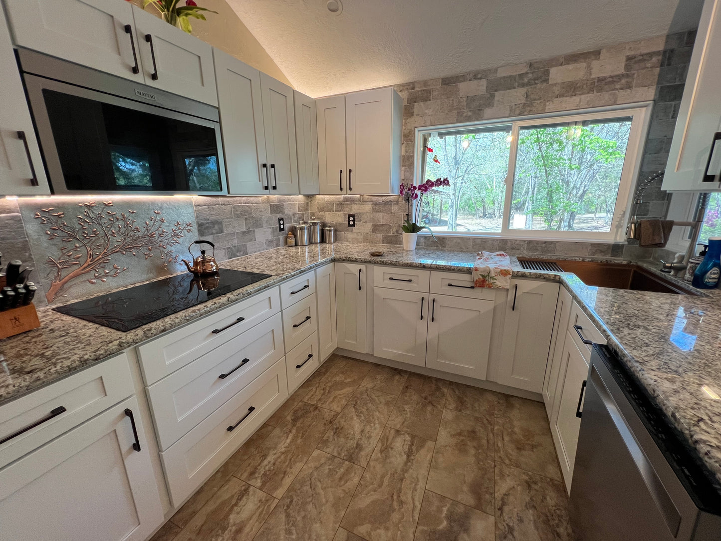 Gray Copper Tree Branches Backsplash | Handmade Copper Kitchen Backsplash Tile