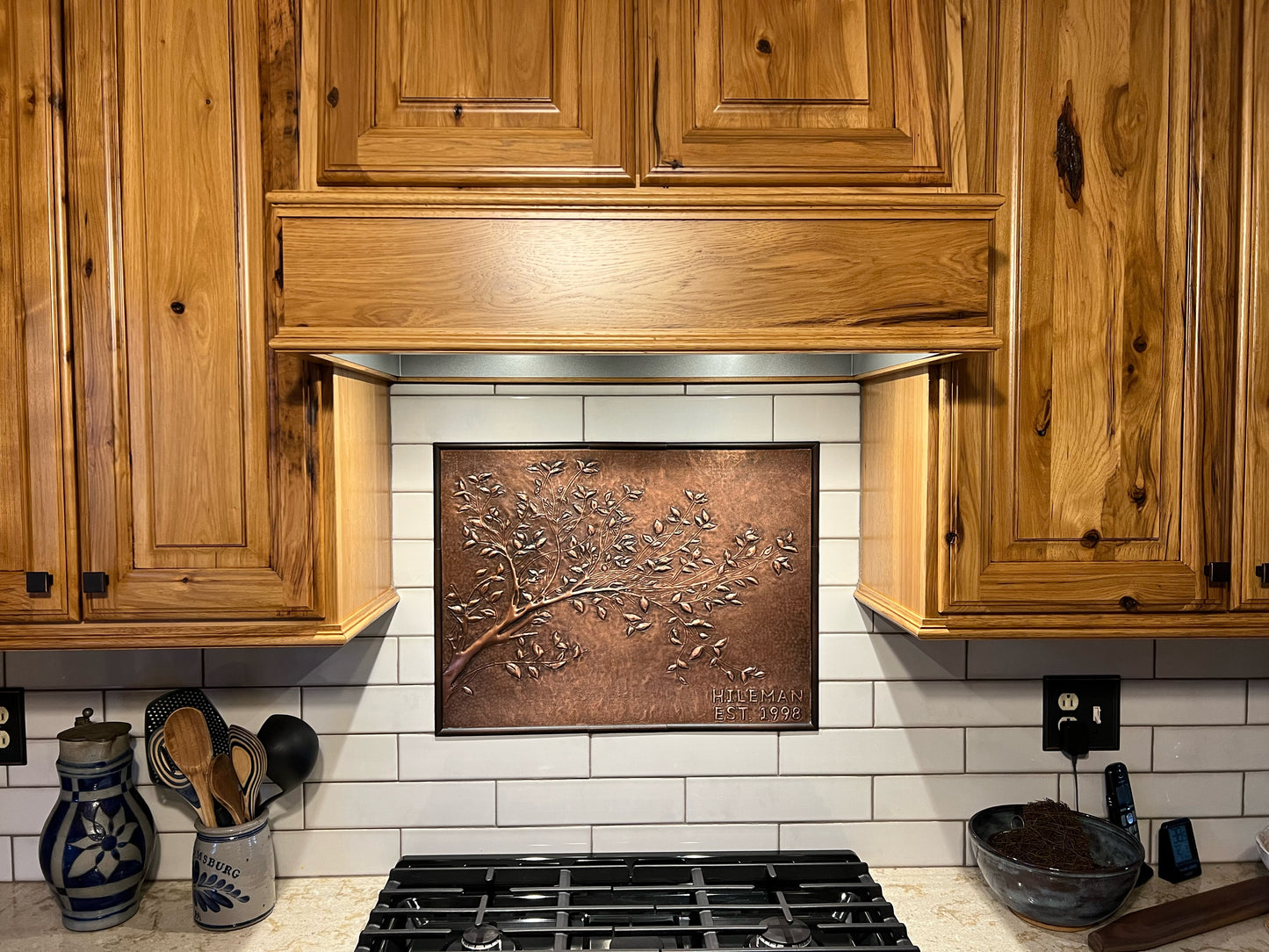 Rustic Brown Copper Tree Branches Backsplash | Handmade Farmhouse Kitchen Wall Art - Natuross