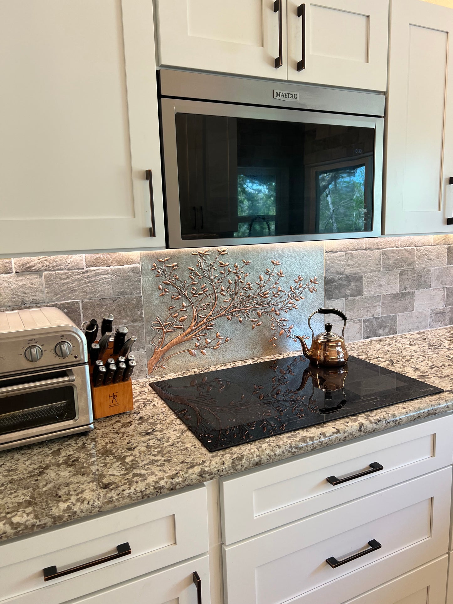 Gray Copper Tree Branches Backsplash | Handmade Copper Kitchen Backsplash Tile - Natuross