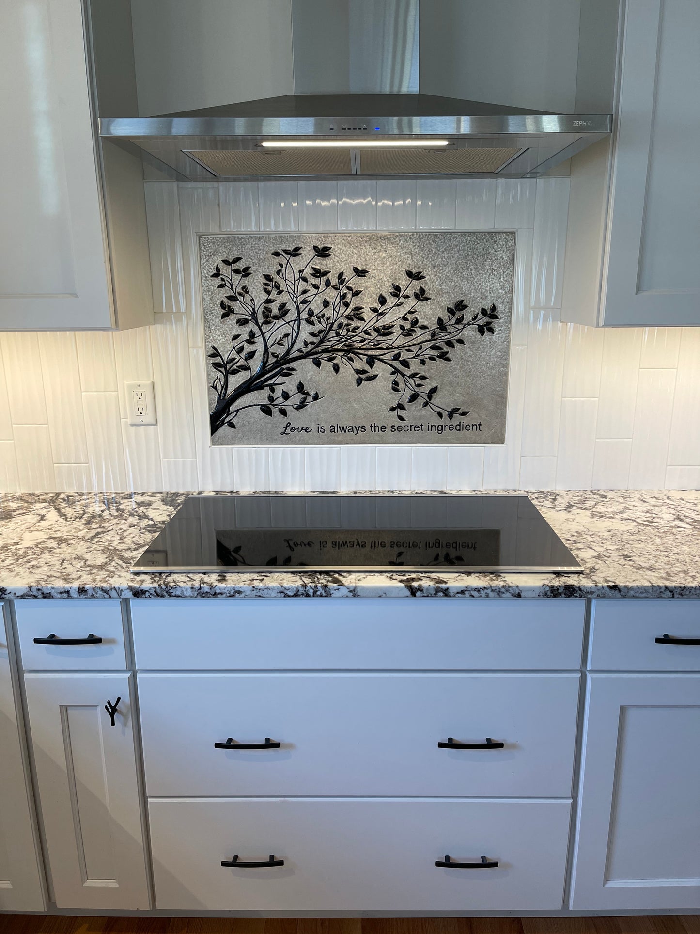 Gray & Black Copper Tree Branches Backsplash | Modern Copper Kitchen Backsplash Panel - Natuross
