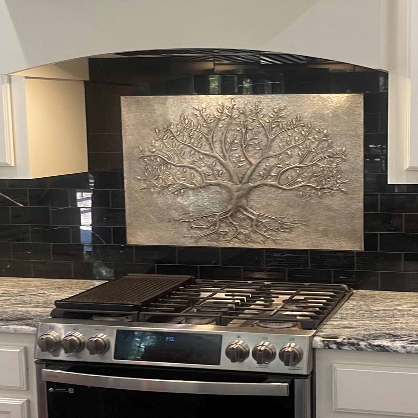 Gray Tree With Roots Copper Backsplash | Metallic Handmade Copper Kitchen Backsplash Panel - Natuross