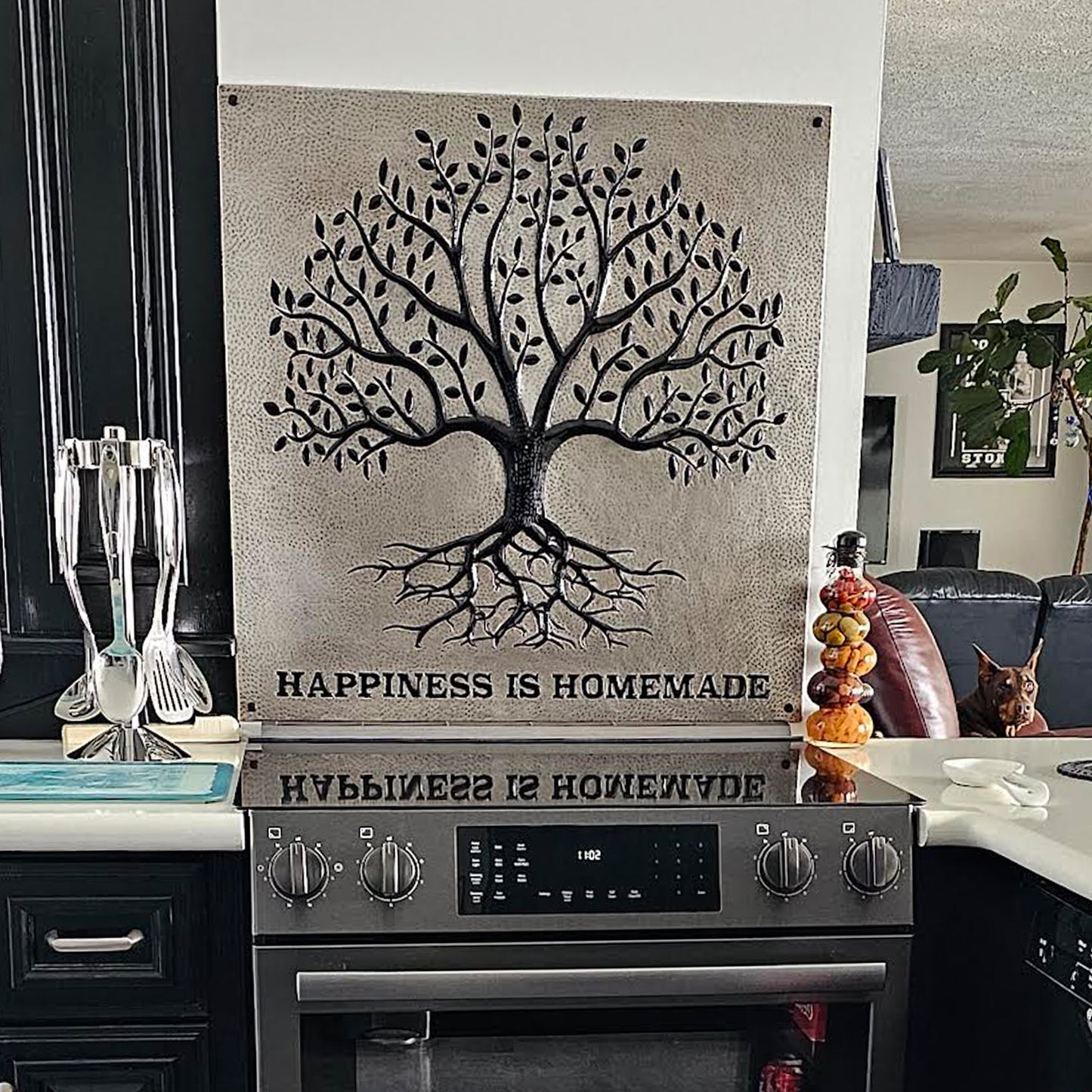 Gray & Black Tree With Roots Backsplash | Contemporary Handmade Copper Kitchen Backsplash Panel - Natuross