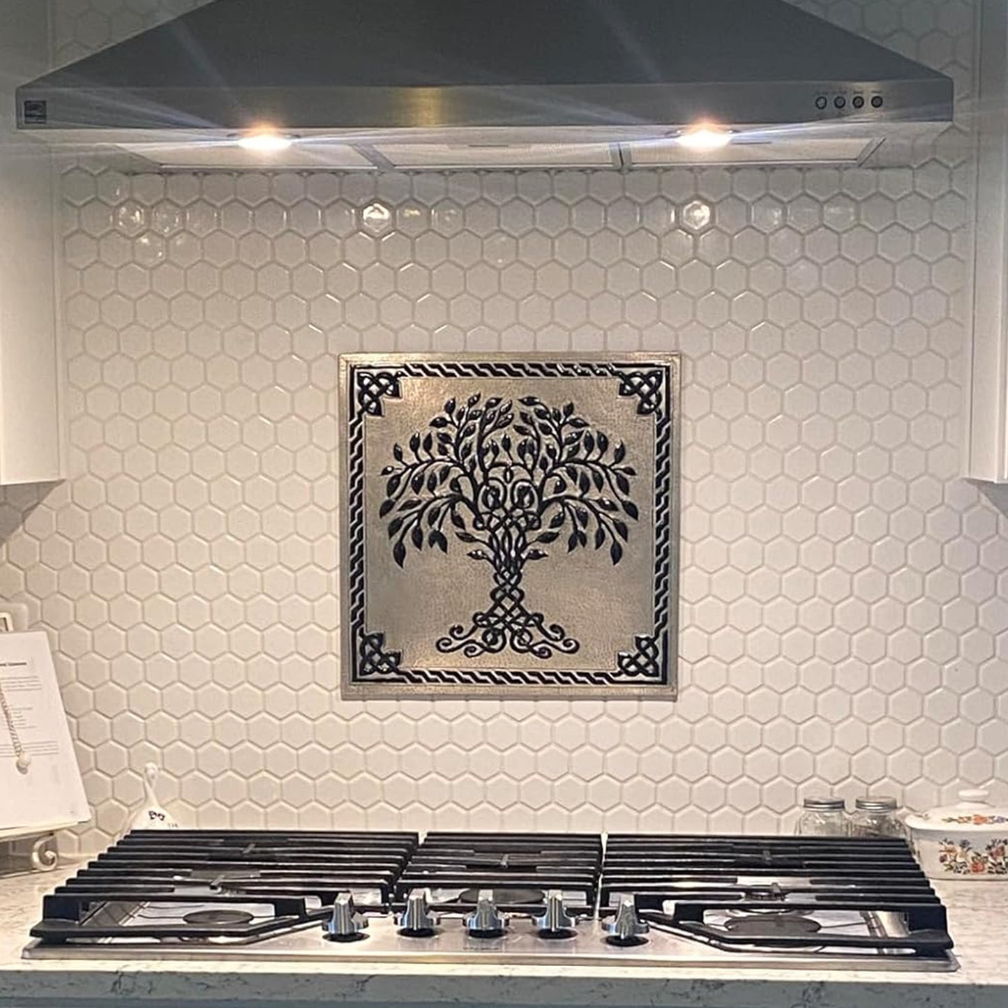 Gray & Black Tree of Life Backsplash | Bold Handmade Copper Kitchen Backsplash Panel - Natuross