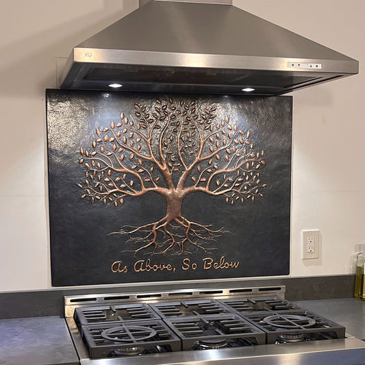 Black Tree With Roots Copper Backsplash | Modern Luxury Handmade Copper Kitchen Backsplash Pane - Natuross