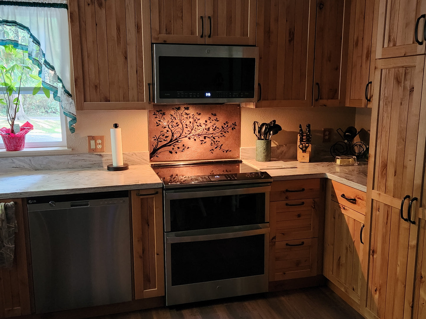 Copper & Black Tree Branches Backsplash | Bold Handmade Copper Kitchen Backsplash Panel - Natuross