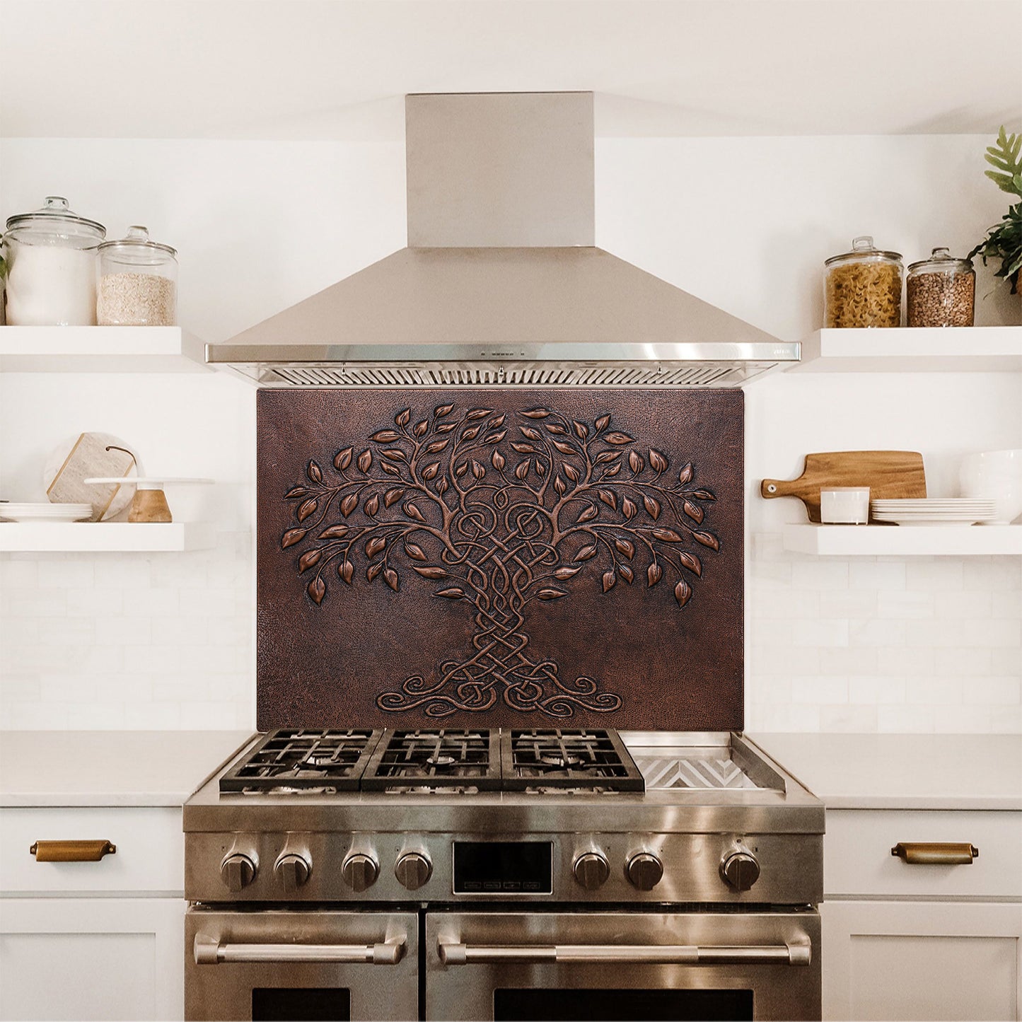 Tree of Life Copper Backsplash – Brown Patina | Handmade Celtic Inspired Kitchen Wall Tile - Natuross