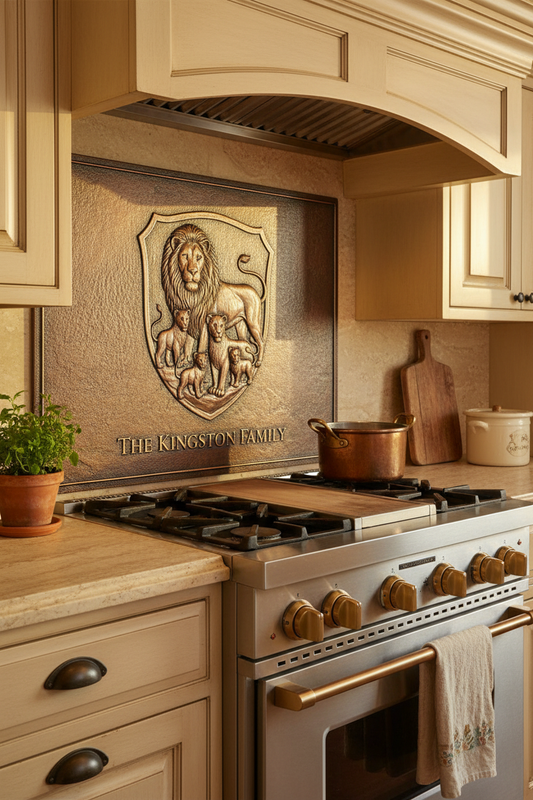 Lion Family Crest - old world Tuscan kitchen