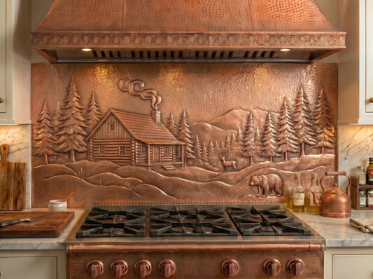 Log Cabin and Deer Copper Kitchen Backsplash