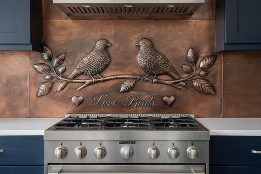 Lovebirds on Blossom Branch Copper Backsplash