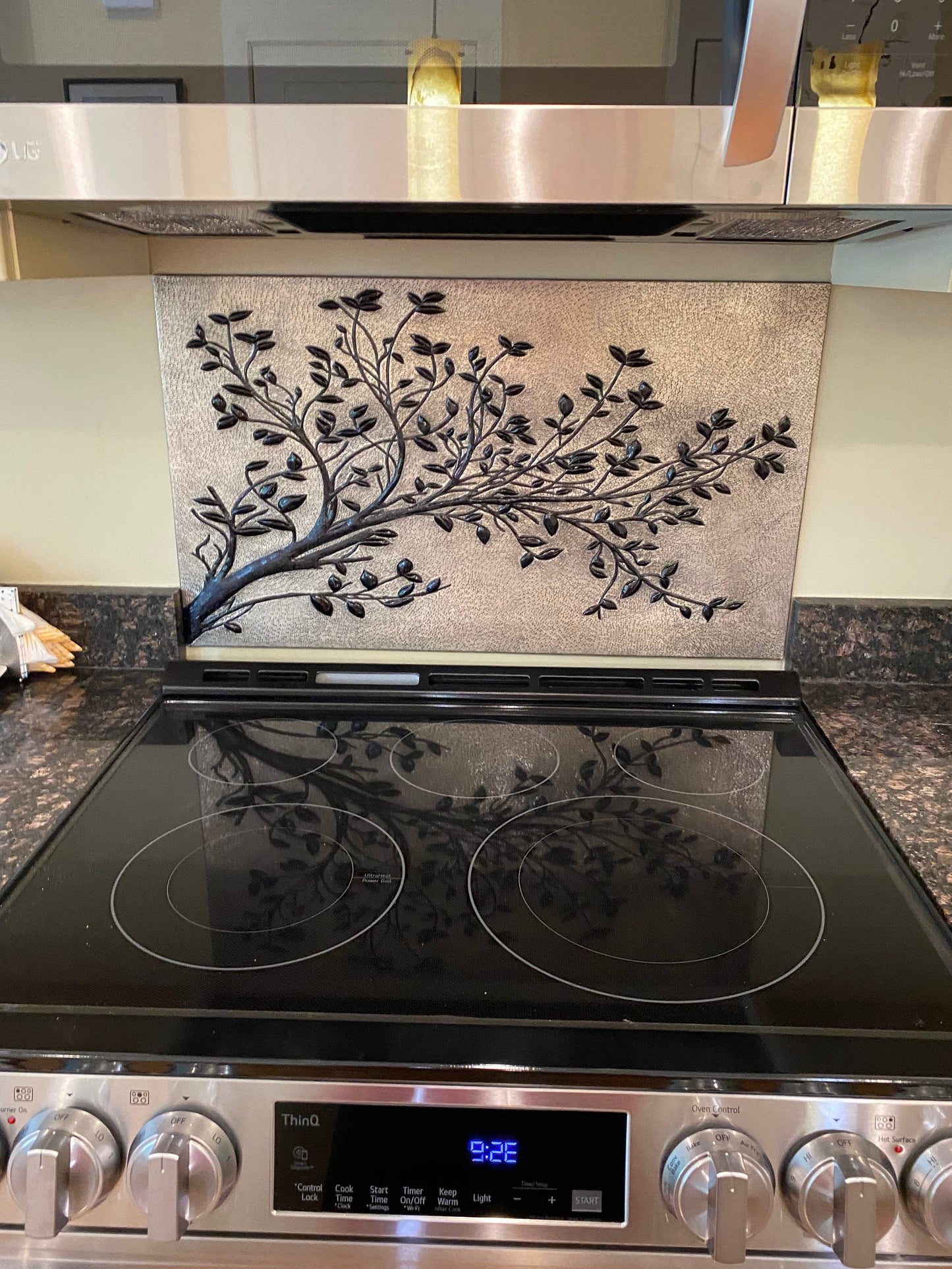 Gray & Black Copper Tree Branches Backsplash | Modern Copper Kitchen Backsplash Panel - Natuross