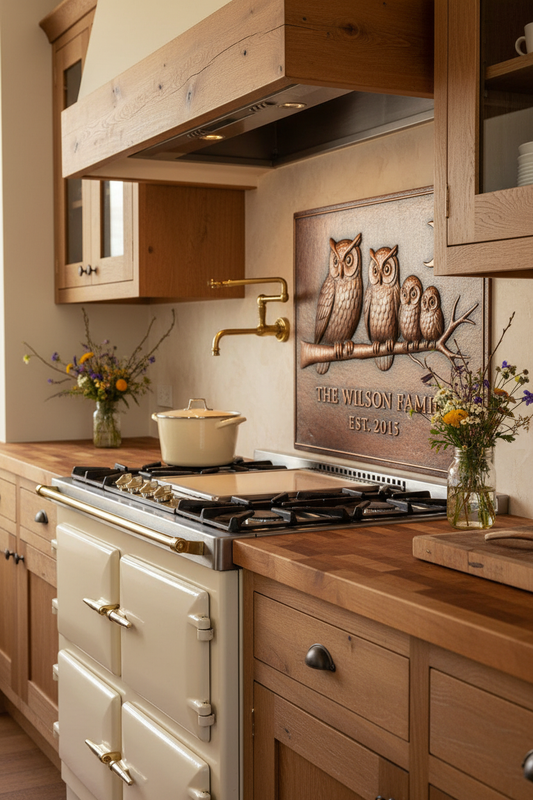 Owl Family - woodland farmhouse kitchen
