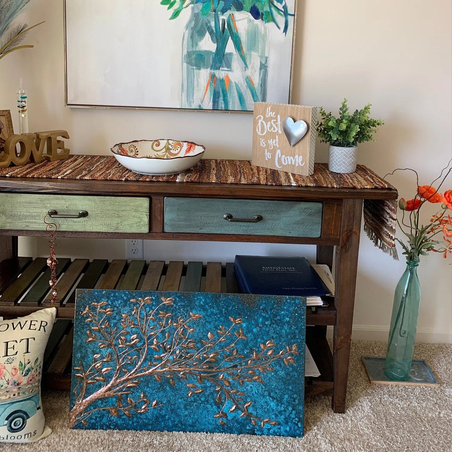 Blue Copper Tree Branches Backsplash | Artistic Handmade Copper Kitchen Backsplash Panel - Natuross