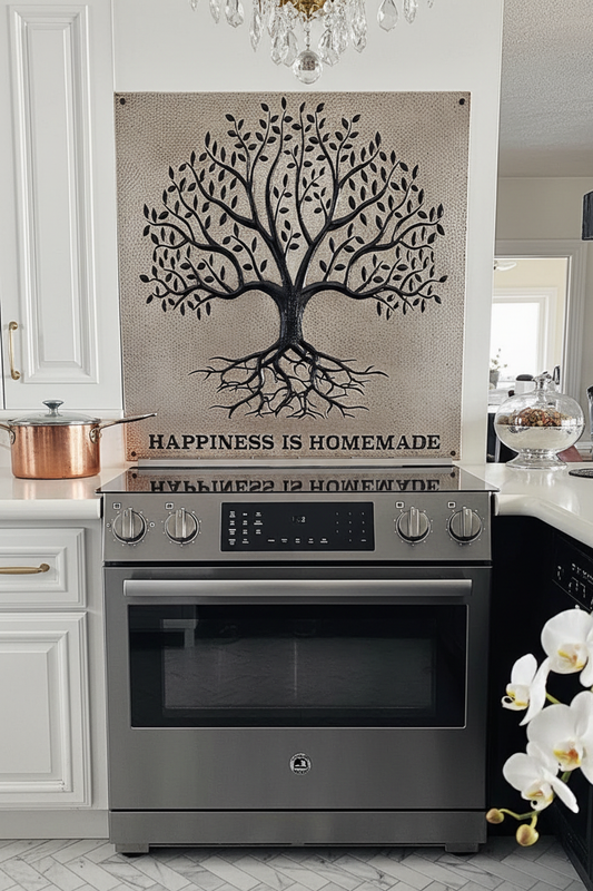 Silver Black Tree With Roots Copper Backsplash Large Panel EXTREMELY CLOSE Front Direct View Dream Luxury Kitchen Perfect Color Texture 6mm Thickness