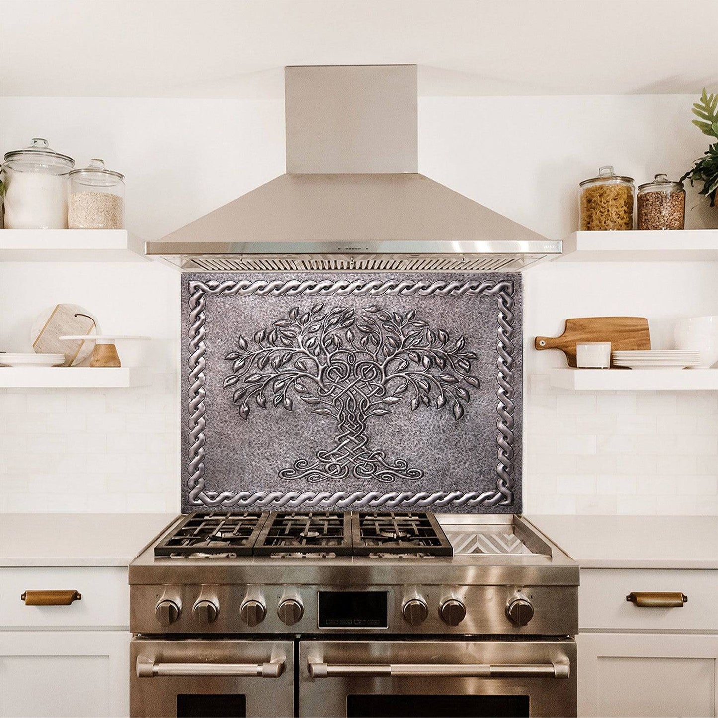 Copper Backsplash Panel (Tree of Life with Celtic Border, Silver Color)