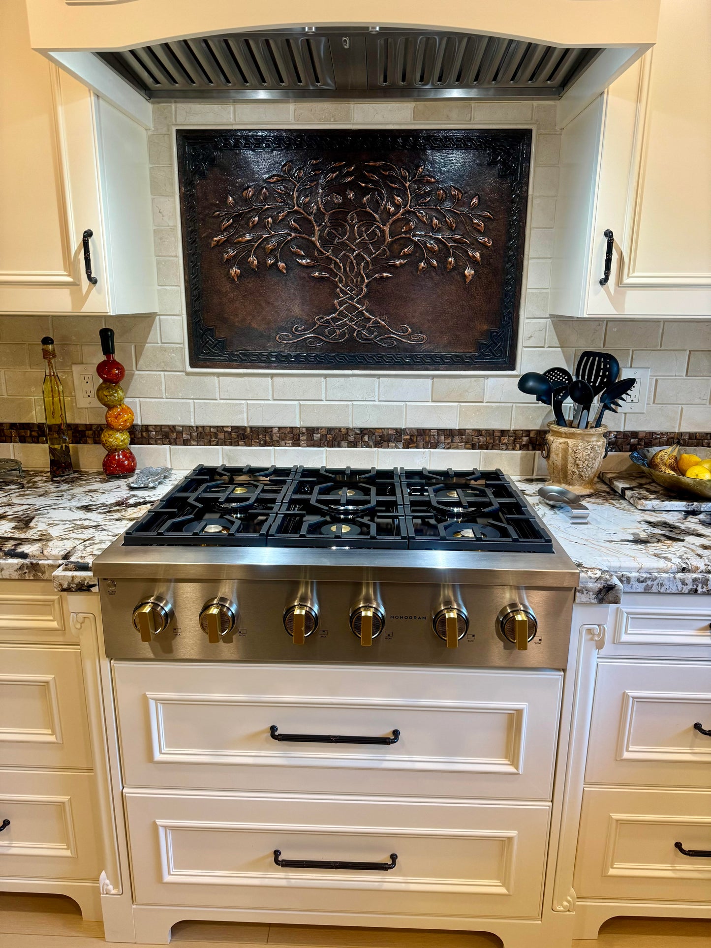 Brown Tree of Life Copper Backsplash | Rustic Handmade Farmhouse Copper Kitchen Wall Art - Natuross
